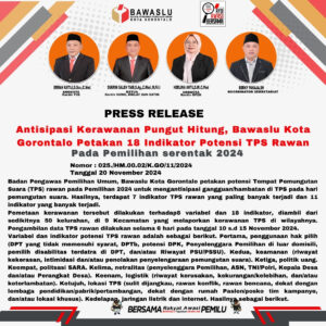 Antisipasi Kerawanan Pemungutan Suara, Bawaslu Kota Gorontalo Petakan 18 Indikator TPS Rawan