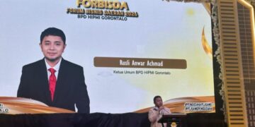 Ketua Umum BPD HIPMI Gorontalo Rusli Anwar Achmad saat memberikan sambutan
