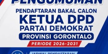 Flayer pengumuman pendaftaran bakal calon Ketua DPD Partai Demokrat Provinsi Gorontalo
